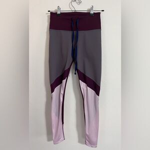 Fabletics mesh cutout drawstring workout leggings, gray pink and maroon size XS